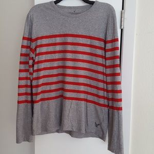 American eagle long sleve grey with red stripes